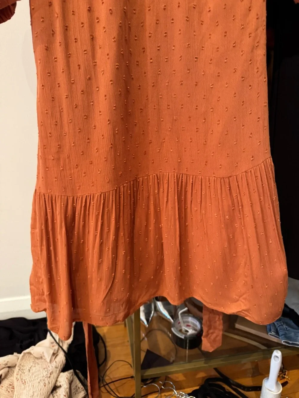 Jessakae burnt orange textured puff sleeve mini dress - Picture 4 of 8